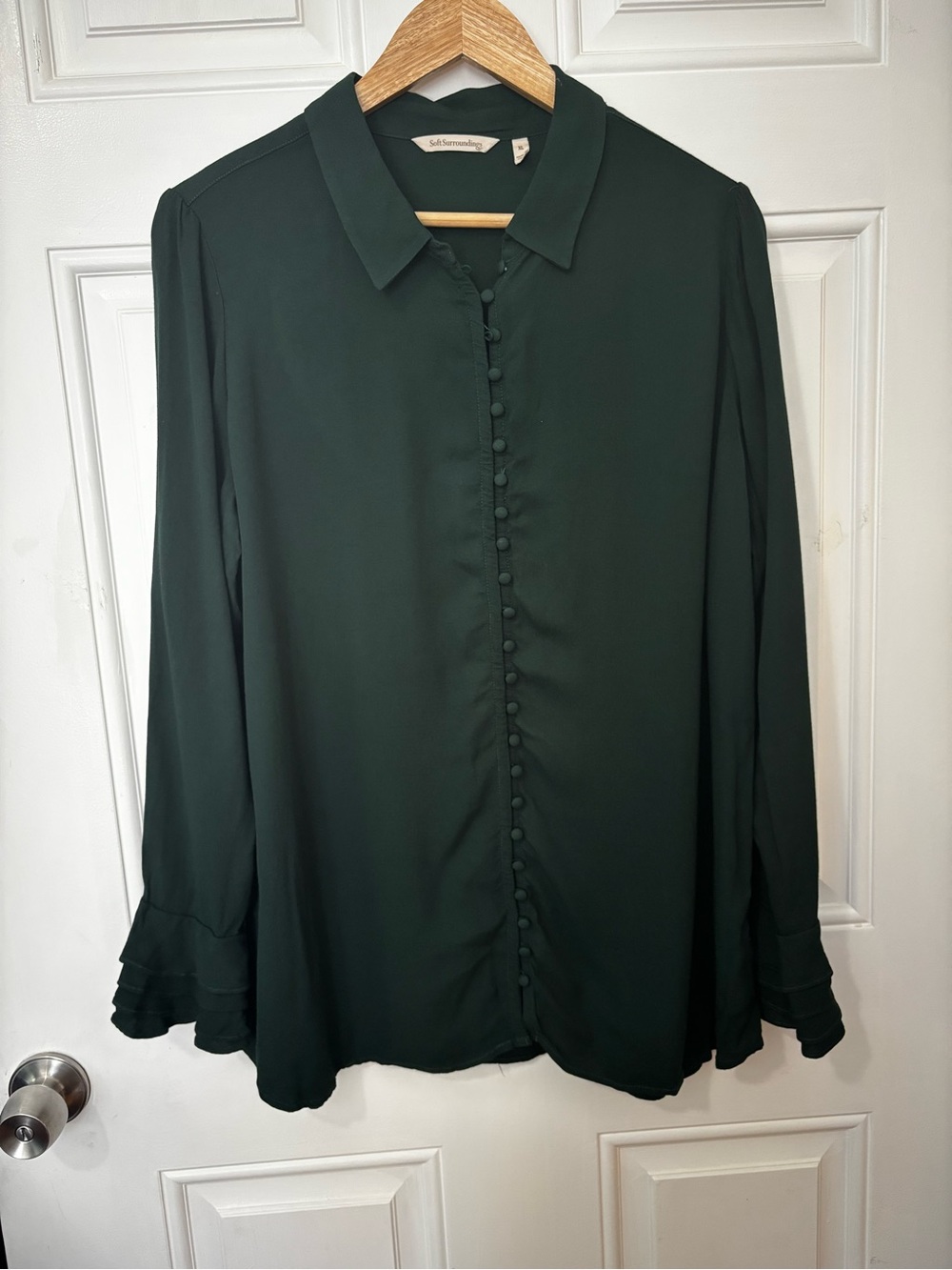 Soft surroundings sonnet poet blouse evergreen XL button front ruffles holiday